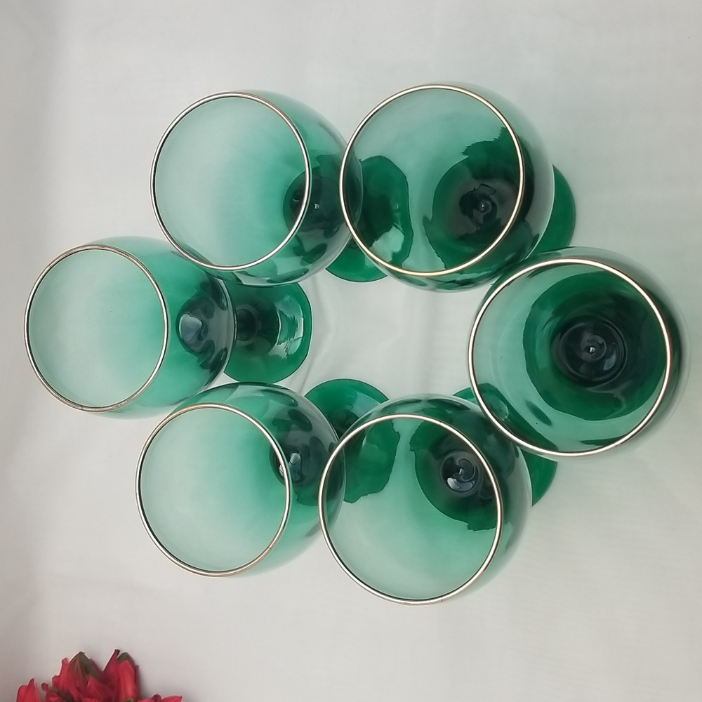 Vintage NOS Libbey Teardrop Juniper Gold Rim Goblets - Picture 2 of 16